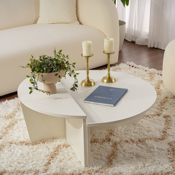 ELYNA Table basse ronde couleur bois blanc D90 cm