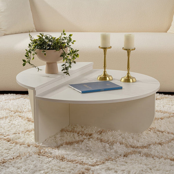ELYNA Table basse ronde couleur bois blanc D90 cm