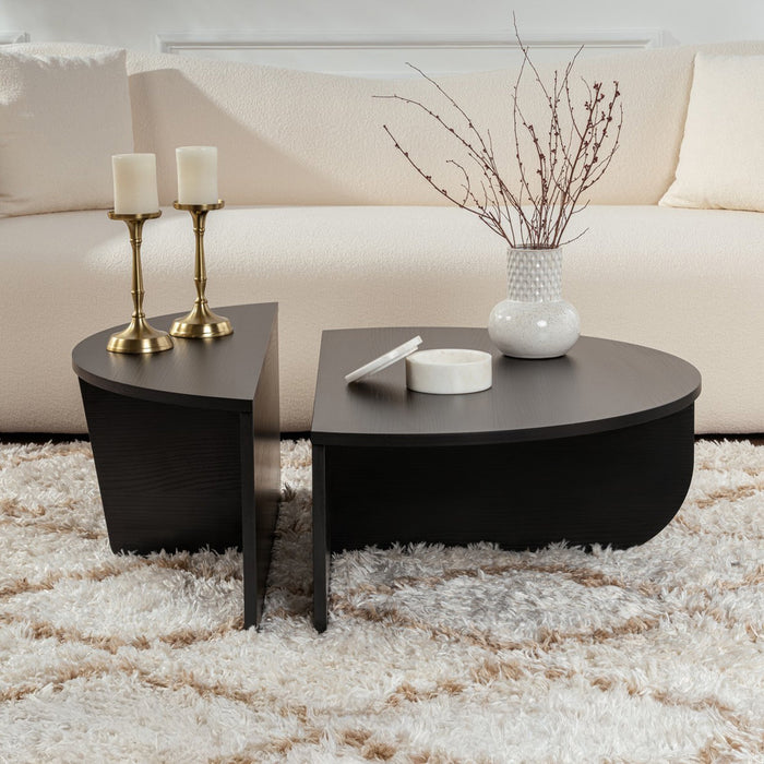 ELYNA Table basse ronde couleur bois noir D90 cm