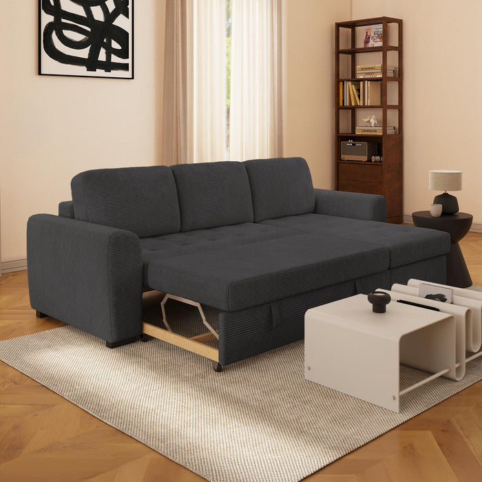 EMELINE Canapé d'angle réversible convertible avec coffre en velours côtelé anthracite