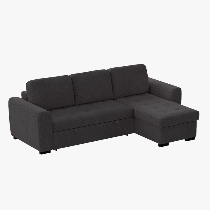 EMELINE Canapé d'angle réversible convertible avec coffre en velours côtelé anthracite