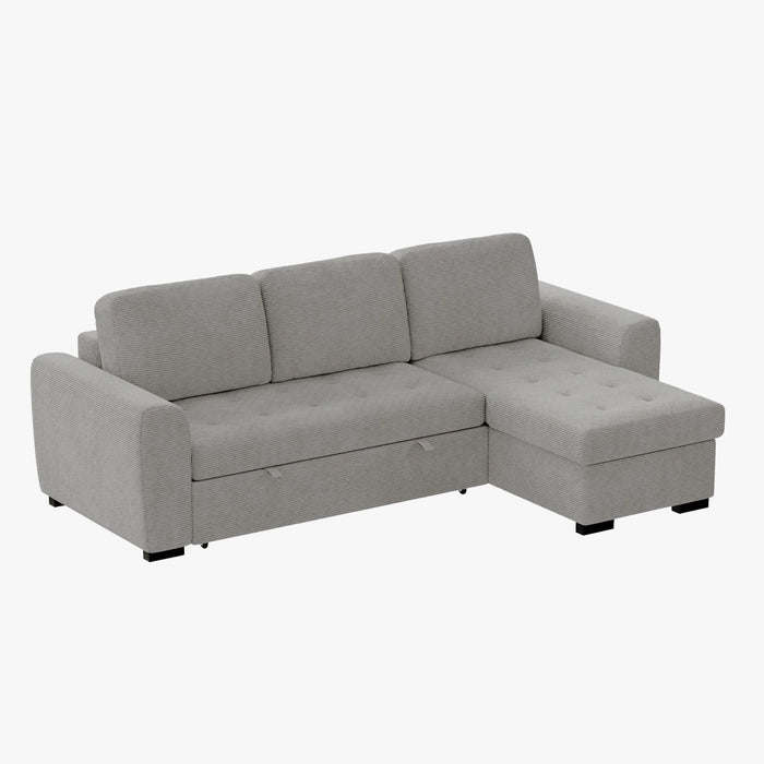 EMELINE Canapé d'angle réversible convertible avec coffre en velours côtelé gris clair