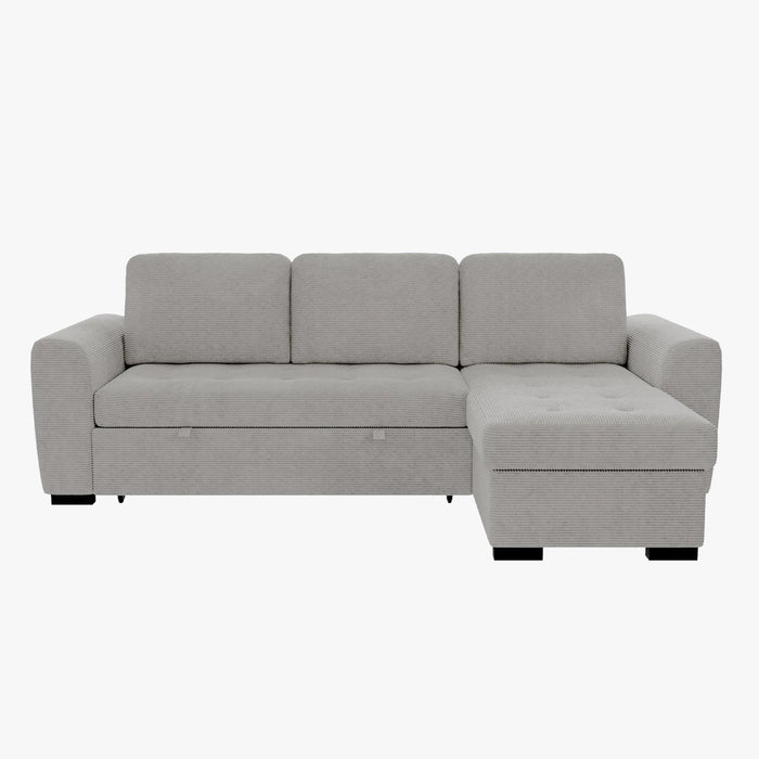 EMELINE Canapé d'angle réversible convertible avec coffre en velours côtelé gris clair