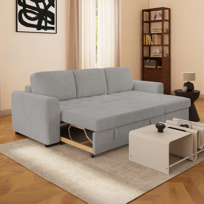 EMELINE Canapé d'angle réversible convertible avec coffre en velours côtelé gris clair