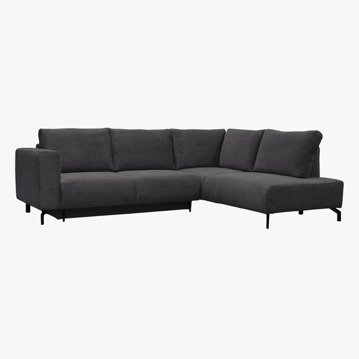 EMILIA Canapé d'angle convertible avec coffre en velours côtelé anthracite - Angle droit