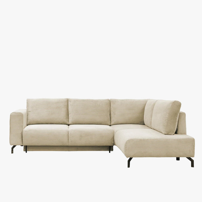 EMILIA Canapé d'angle convertible avec coffre en velours côtelé beige - Angle droit