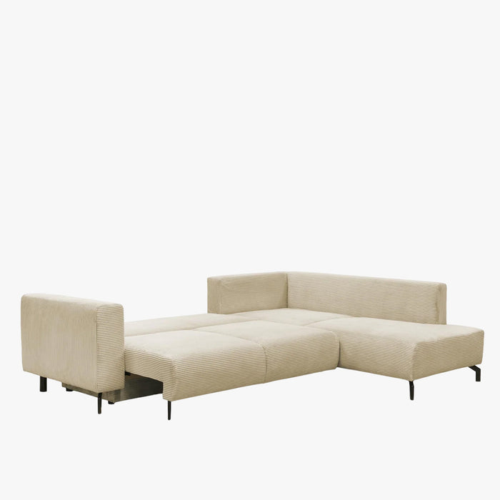 EMILIA Canapé d'angle convertible avec coffre en velours côtelé beige - Angle droit