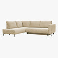 EMILIA Canapé d'angle convertible avec coffre en velours côtelé beige - Angle gauche