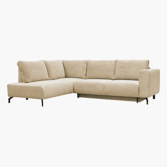 EMILIA Canapé d'angle convertible avec coffre en velours côtelé beige - Angle gauche