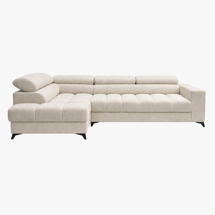 EMMA MINI Canapé d'angle convertible avec coffre et têtières relevables en tissu beige - Angle gauche