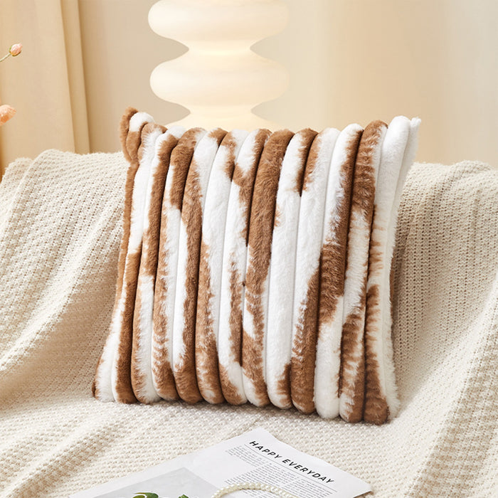 EVELYA Coussin carré en tissu côtelé camel et blanc 43x43 cm