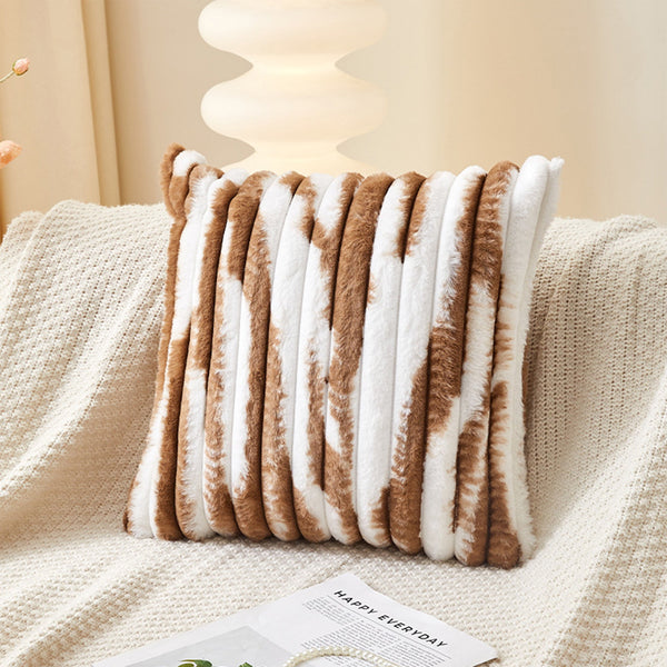 EVELYA Coussin carré en tissu côtelé camel et blanc 43x43 cm