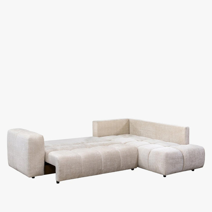 FANY Canapé d'angle convertible en tissu beige - Angle droit
