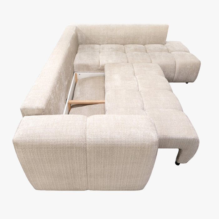 FANY Canapé d'angle convertible en tissu beige - Angle droit
