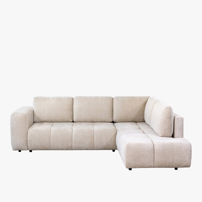 FANY Canapé d'angle convertible en tissu beige - Angle droit