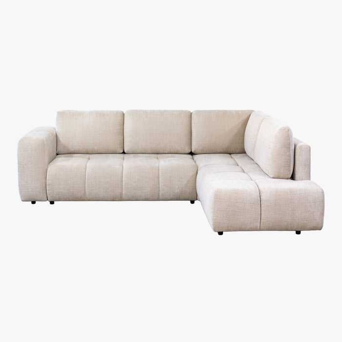FANY Canapé d'angle convertible en tissu beige - Angle droit