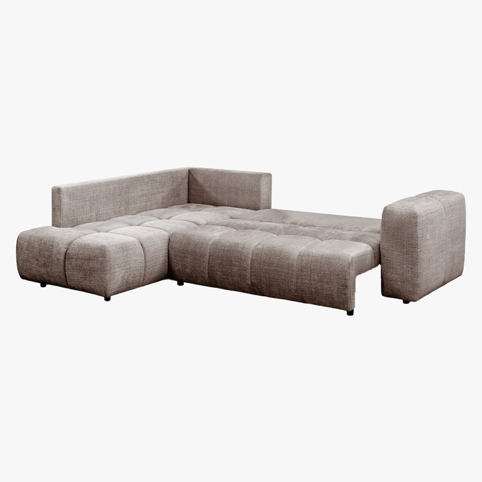 FANY Canapé d'angle convertible en tissu taupe - Angle gauche