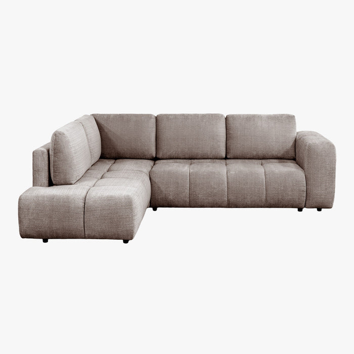 FANY Canapé d'angle convertible en tissu taupe - Angle gauche