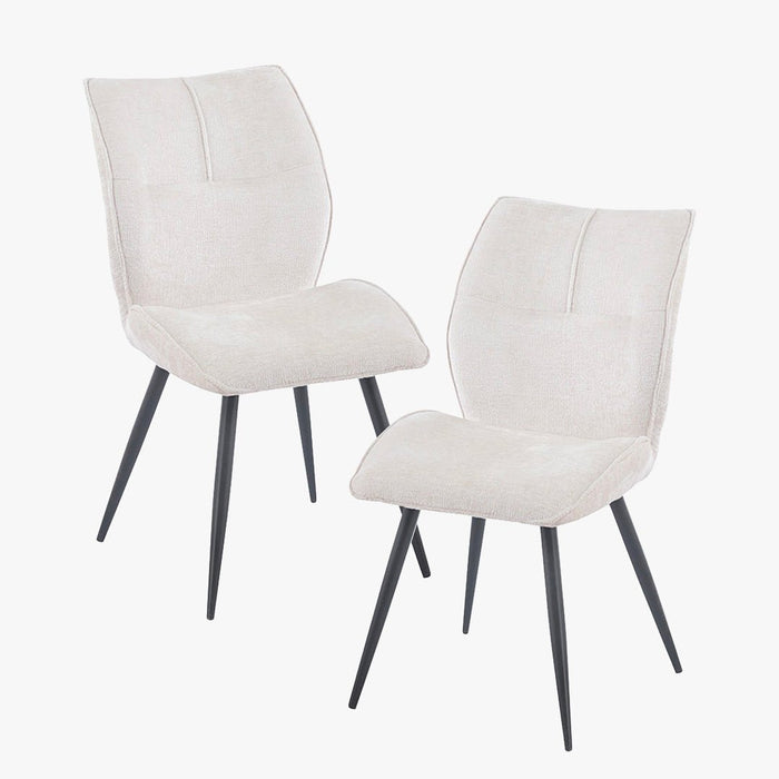 FAYE Lot de 2 chaises en tissu écru pieds en métal noir