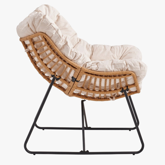 FINN Fauteuil de jardin beige pieds en métal noir