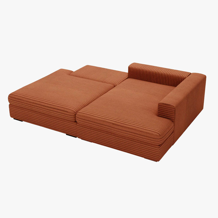AYDA Canapé d'angle convertible avec coffre en velours gros côtelé terracotta- Angle droit