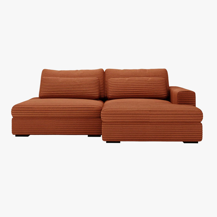 AYDA Canapé d'angle convertible avec coffre en velours gros côtelé terracotta- Angle droit