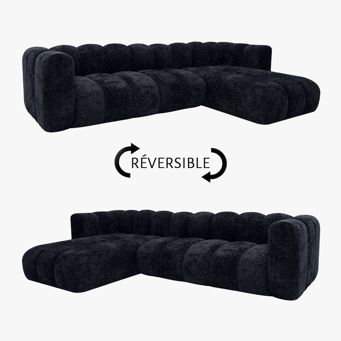 GABY Canapé d'angle réversible en tissu noir