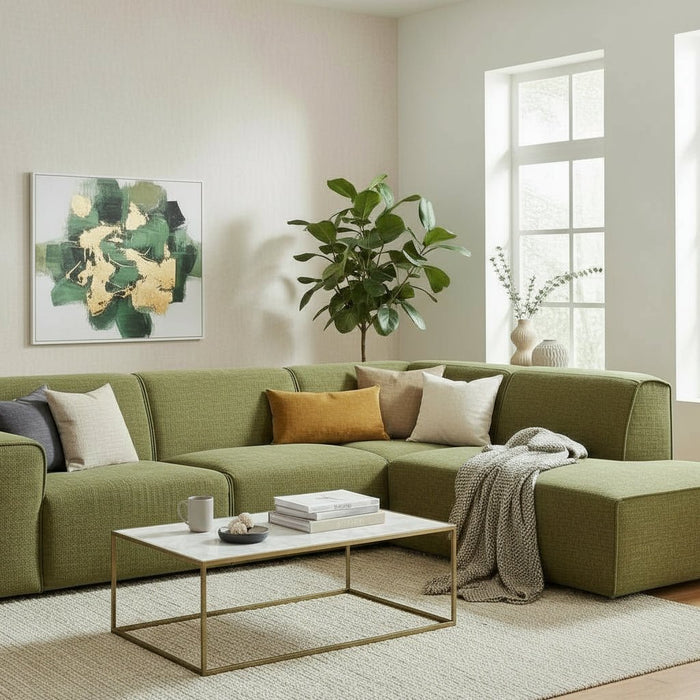 GIULIA XL Canapé d'angle en tissu vert - Angle droit
