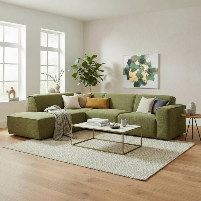GIULIA XL Canapé d'angle en tissu vert - Angle gauche