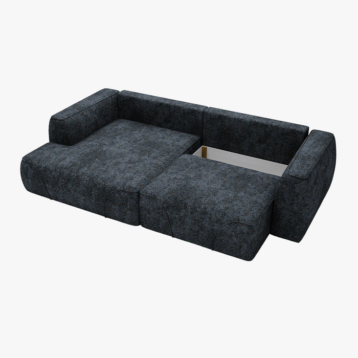 GRACE Canapé d'angle convertible avec coffre en tissu bleu - Angle gauche