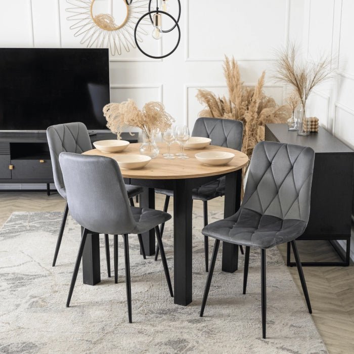 HARRY Table à manger ronde extensible couleur bois clair 102-142 cm