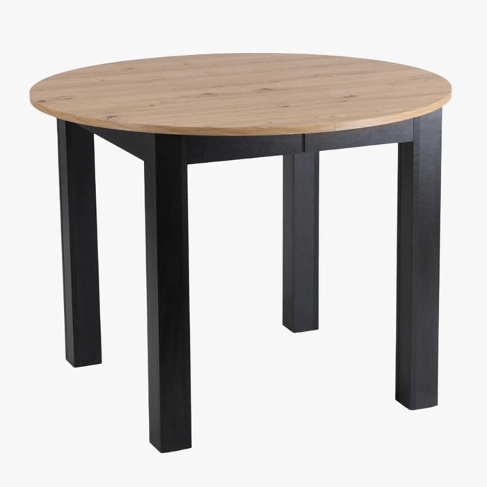 HARRY Table à manger ronde extensible couleur bois clair pieds métal noir 102-142 cm