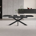 HESTIA Table extensible rectangulaire en pierre frittée noir pieds en métal noir 180-220 cm