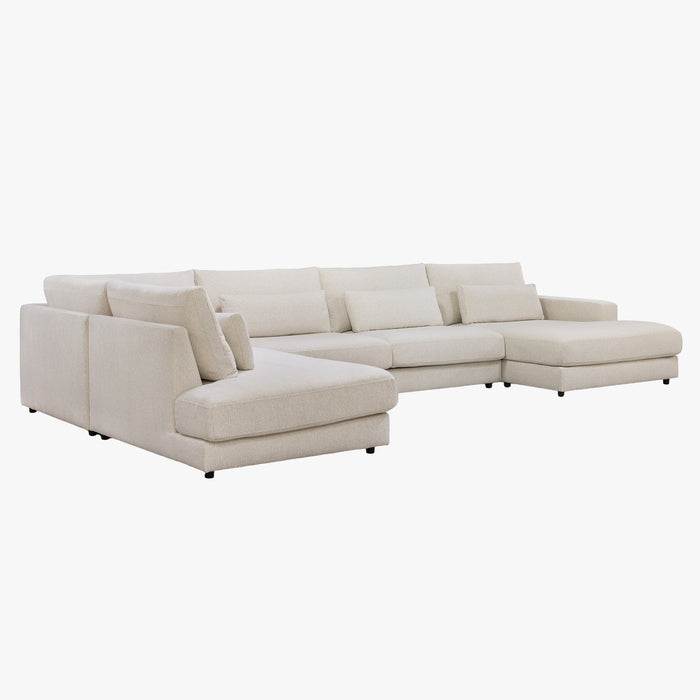HILONA U Canapé panoramique tissu beige - Angle droit