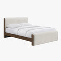IREL Lit double en tissu beige et bois foncé 140x190 cm