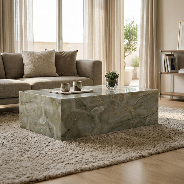ISBEL Table basse rectangulaire en marbre d'ingénierie vert