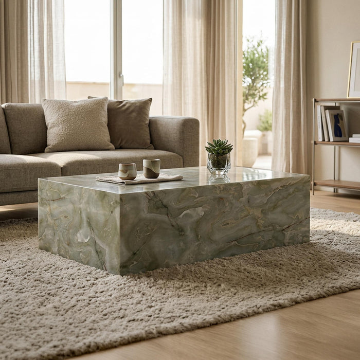 ISBEL Table basse rectangulaire en marbre d'ingénierie vert