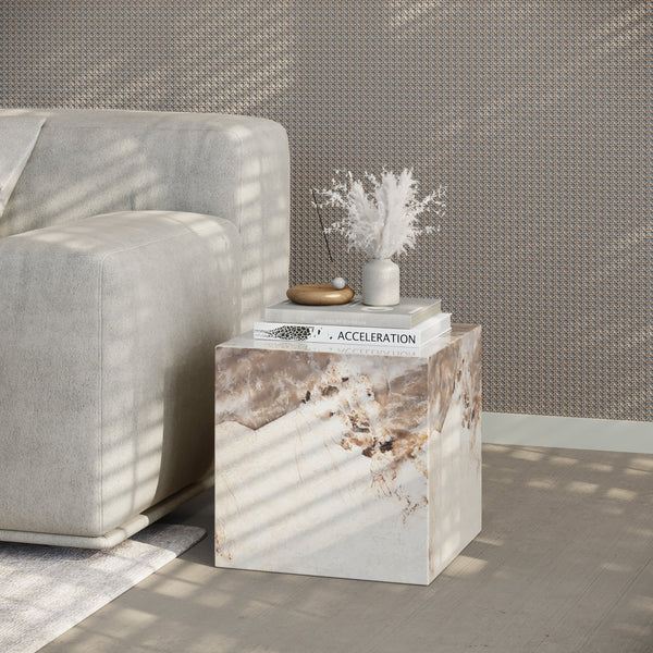 JASMIA Table basse carré marbre d'ingénierie beige et marron