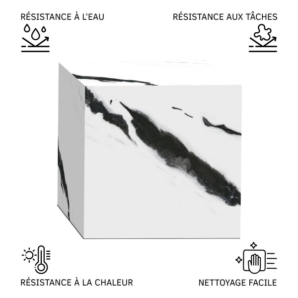 JASMIA Table basse carré marbre d'ingénierie blanc et noir