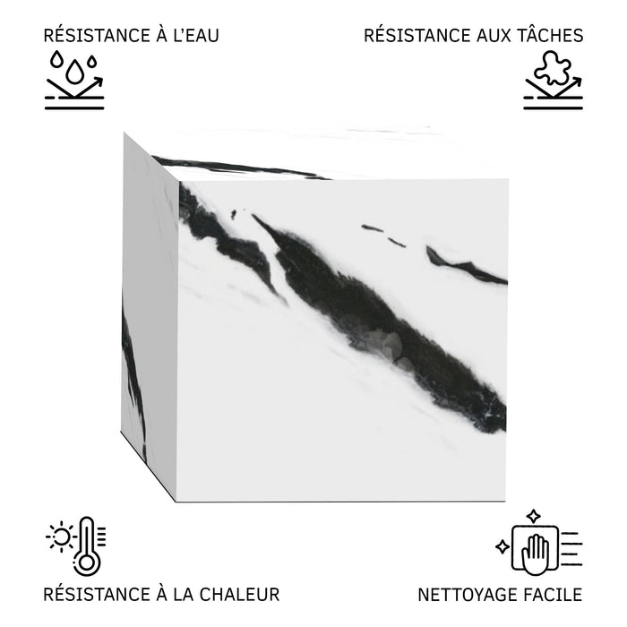 JASMIA Table basse carré marbre d'ingénierie blanc et noir