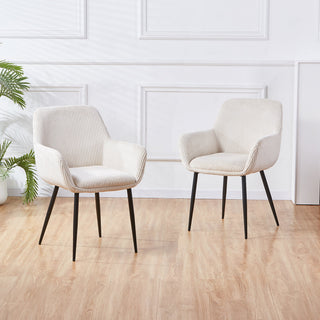 JESSIE Lot de 2 chaises en velours côtelé beige pieds en métal noir