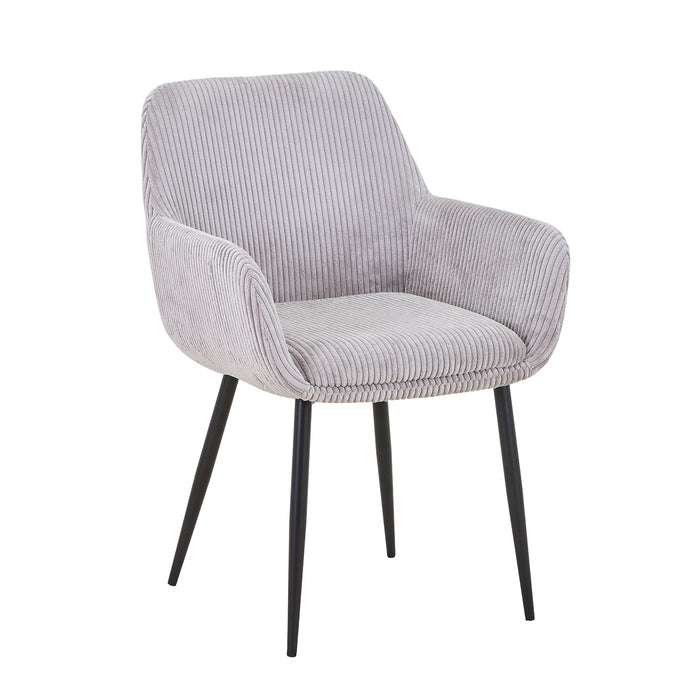 JESSIE Lot de 2 chaises en velours côtelé gris clair pieds en métal noir