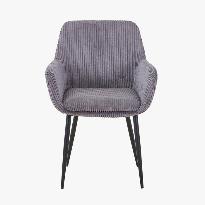 JESSIE Lot de 2 chaises en velours côtelé gris foncé pieds en métal noir