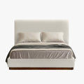JODIE Lit double en tissu beige et bois foncé 180x200 cm