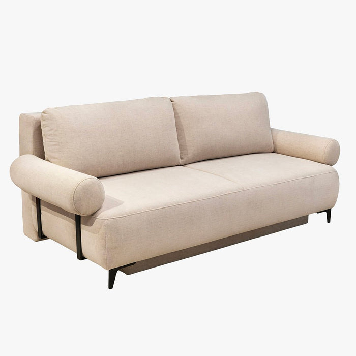 JORDY Canapé 3 places convertible avec coffre en tissu beige