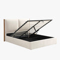 JUNA Lit double en tissu beige et bois avec coffre 140x190 cm