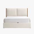 JUNA Lit double en tissu beige et bois avec coffre 140x190 cm