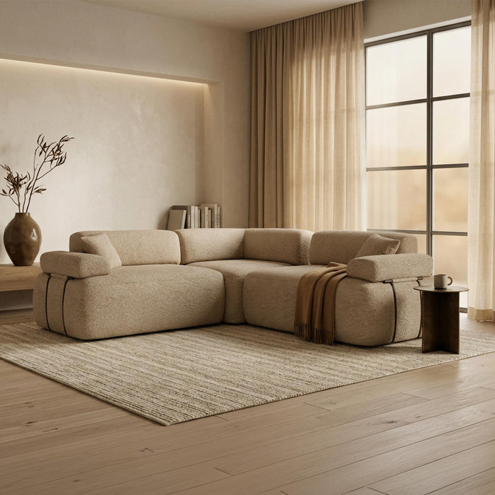 KAELA Canapé d'angle réversible avec dossier amovible en tissu beige foncé – Canapés d'angle Mobilier Deco