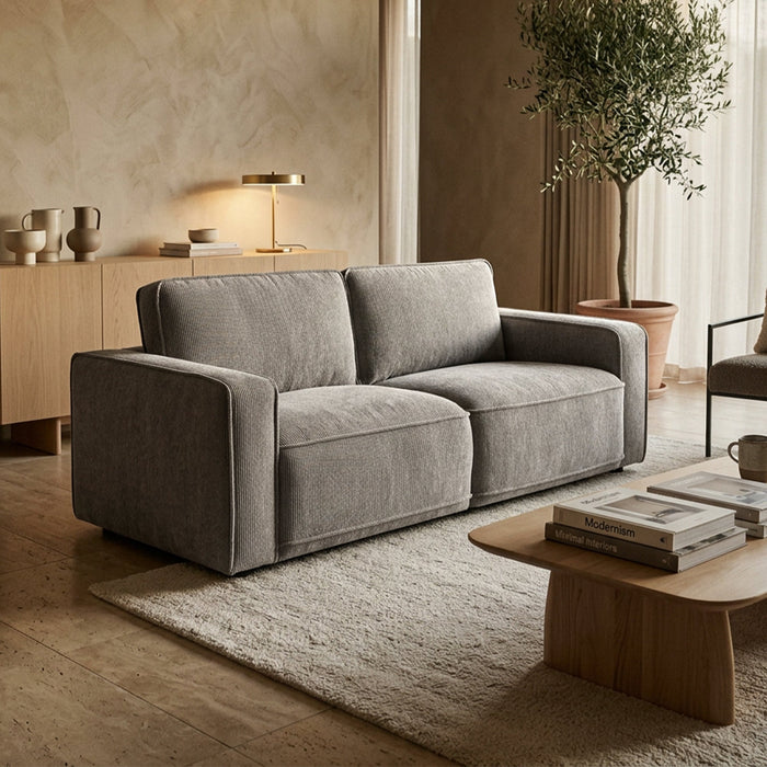 KALYA Canapé 2 places en tissu taupe – Canapés fixes Mobilier Deco