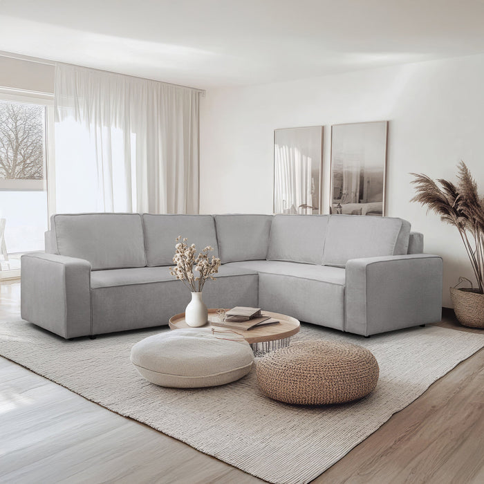 KARLOS Canapé d'angle convertible en tissu gris clair - Angle droit